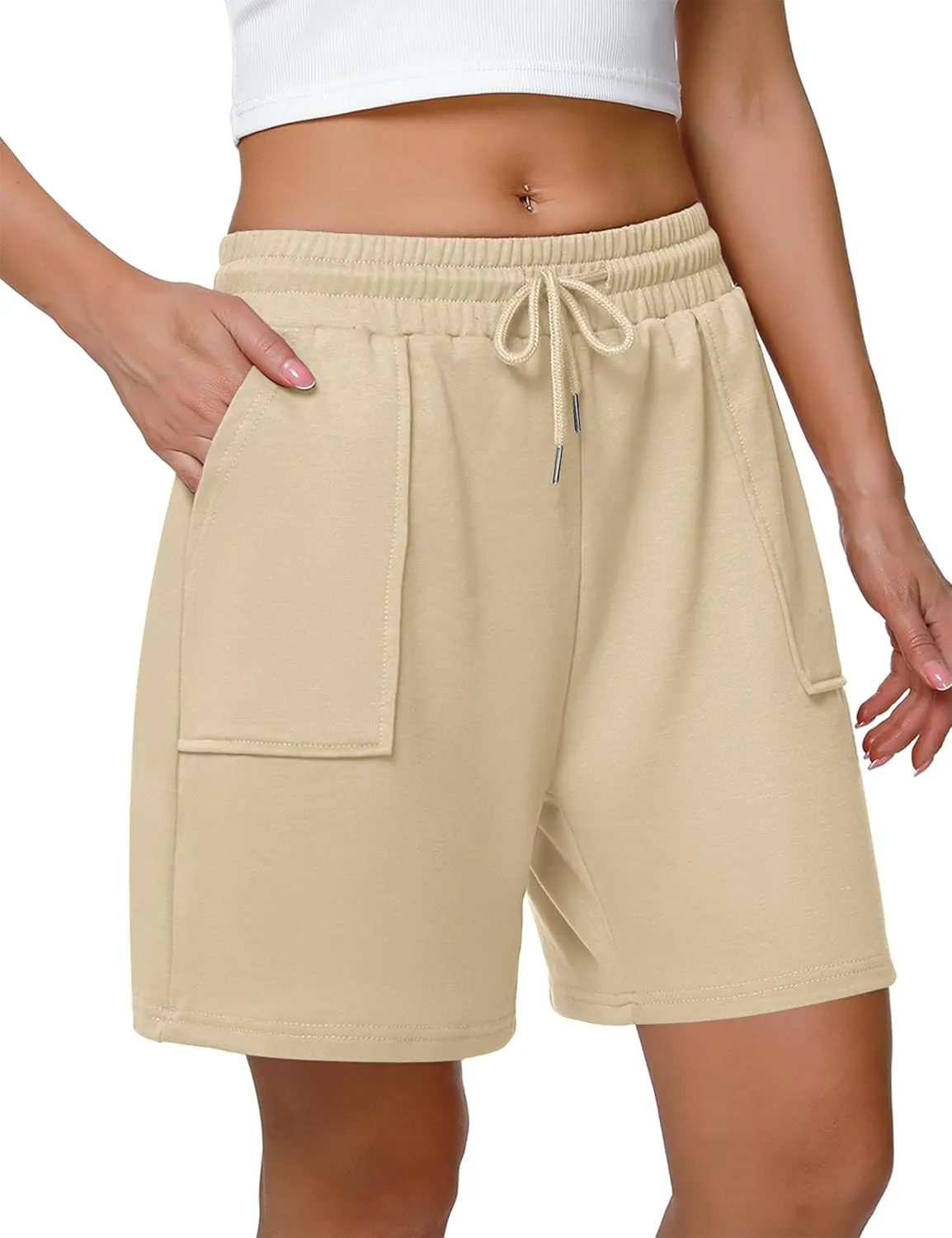 Cowasto Womens Cotton Sweat Shorts Casual Summer Loose Athletic Short Drawstring Waist Lounge Running Shorts with Pockets