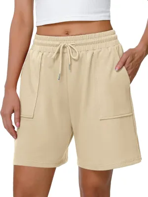 Cowasto Womens Cotton Sweat Shorts Casual Summer Loose Athletic Short Drawstring Waist Lounge Running Shorts with Pockets