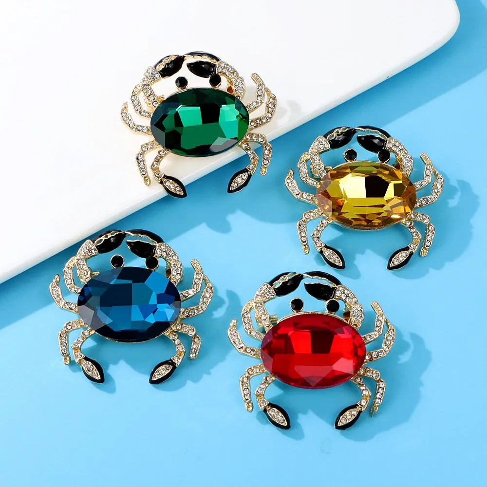 Crystal Crab Brooches For Women 4 Colors Available