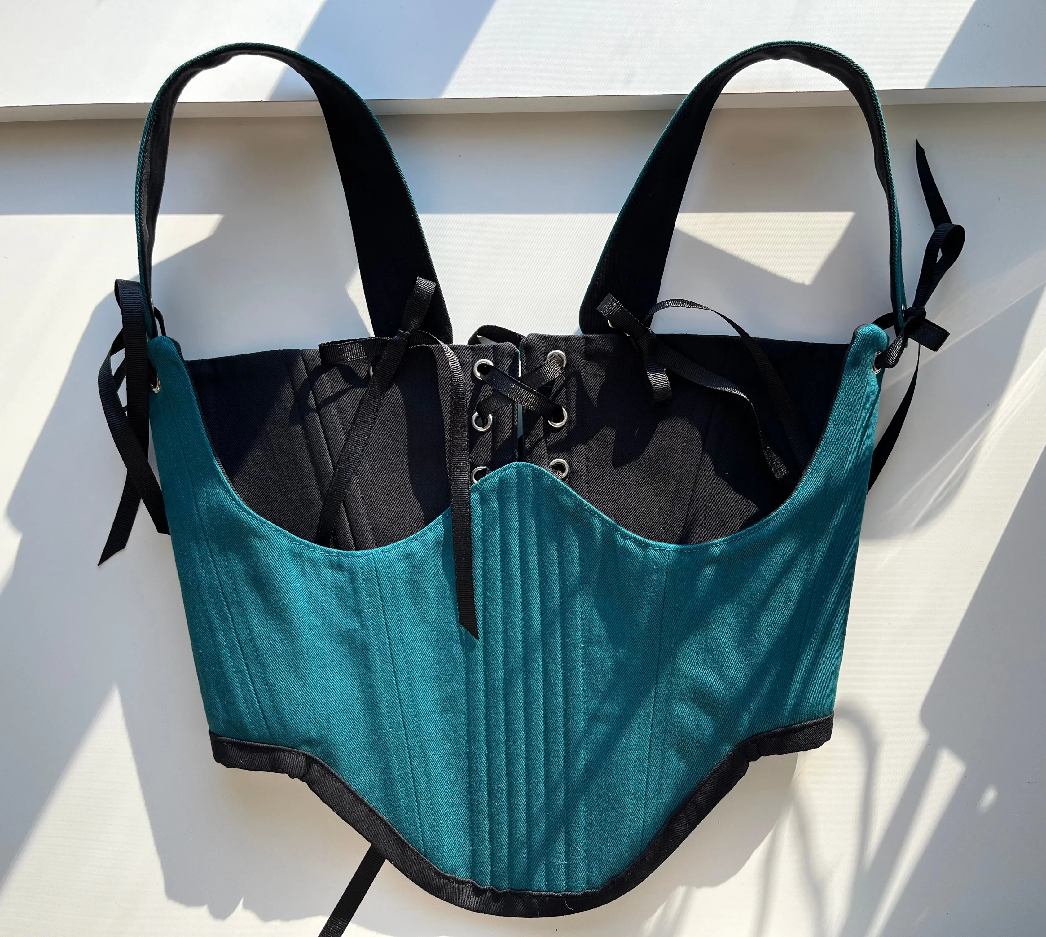 Custom for S_v02 Reversible black/teal underbust with shoulder straps size S
