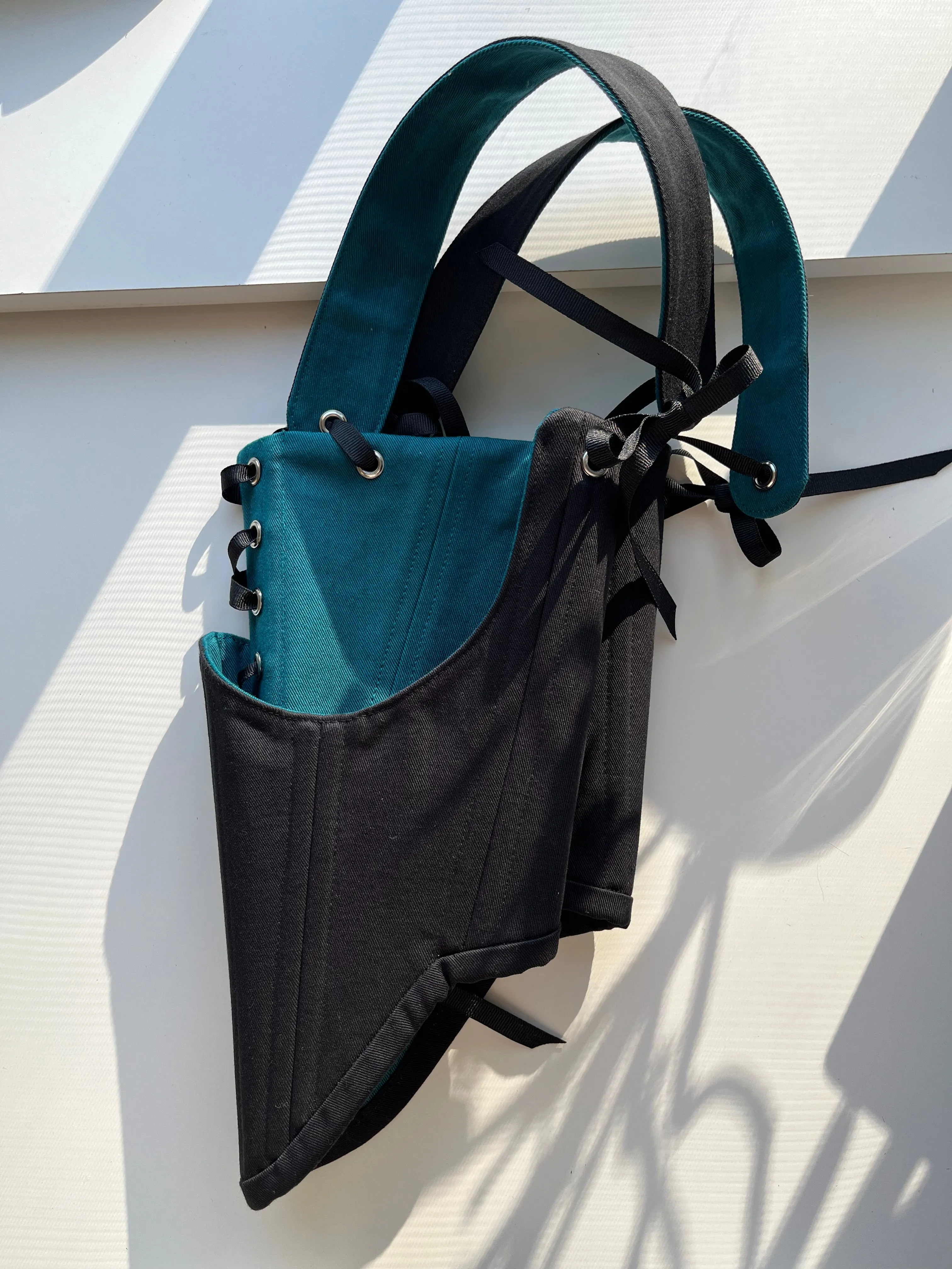 Custom for S_v02 Reversible black/teal underbust with shoulder straps size S