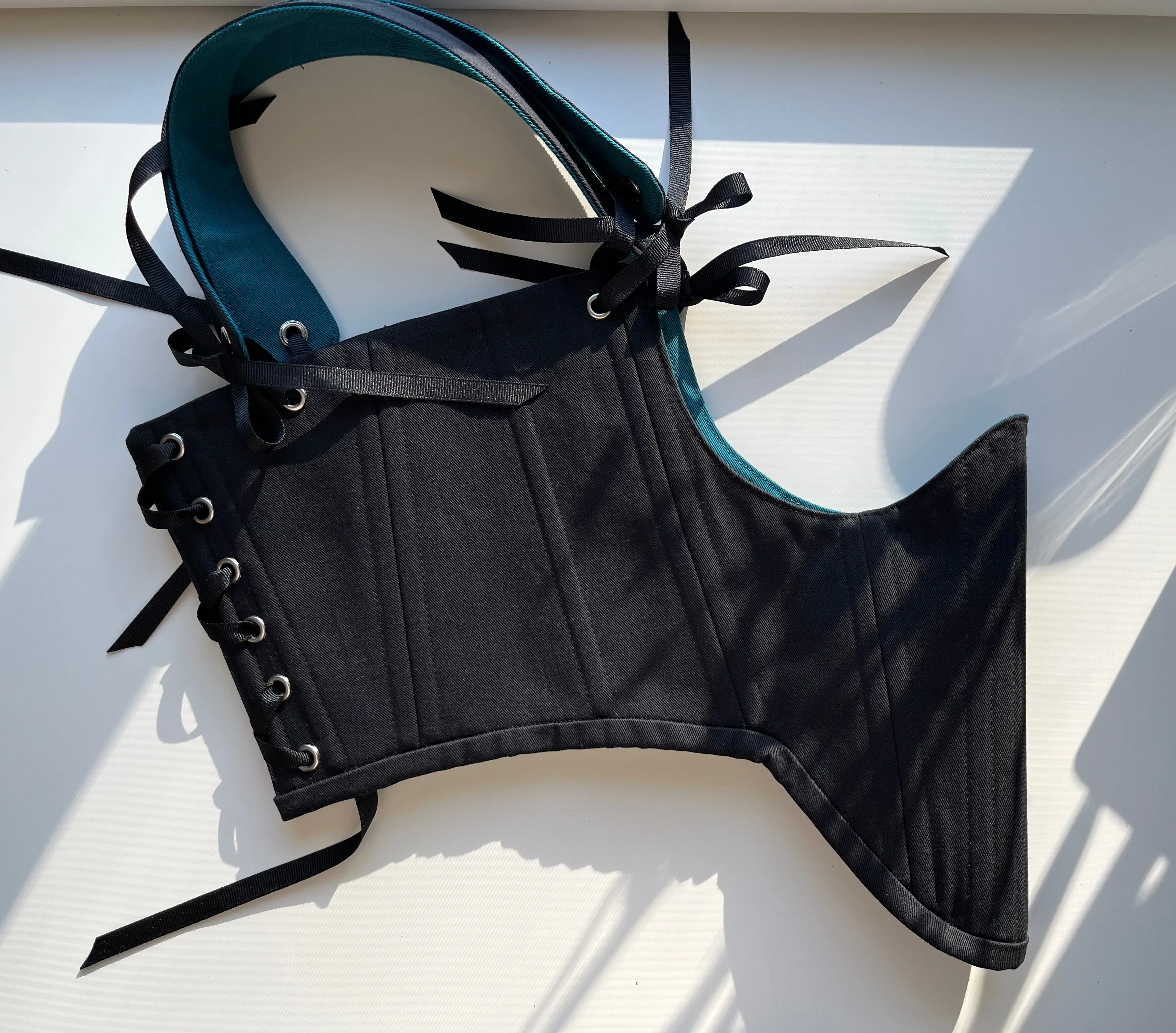 Custom for S_v02 Reversible black/teal underbust with shoulder straps size S