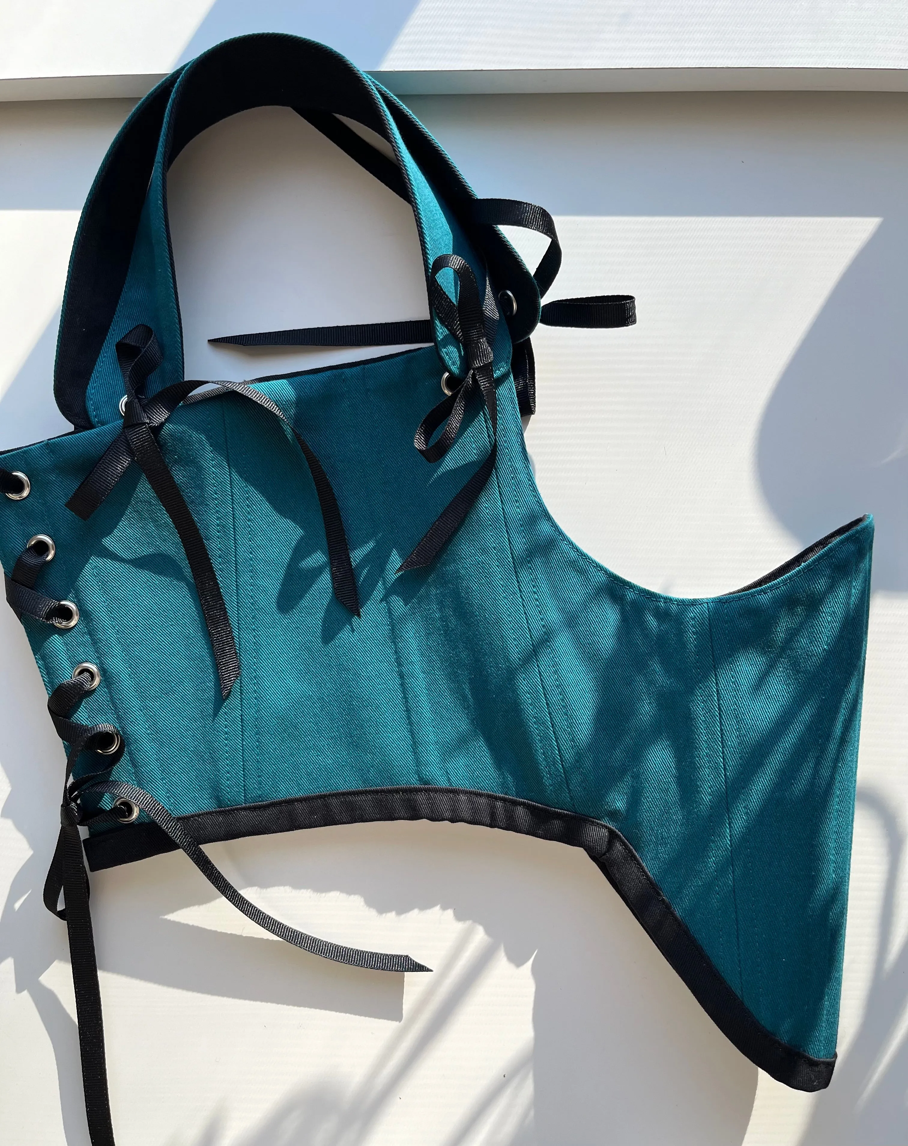 Custom for S_v02 Reversible black/teal underbust with shoulder straps size S