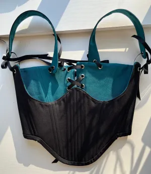Custom for S_v02 Reversible black/teal underbust with shoulder straps size S