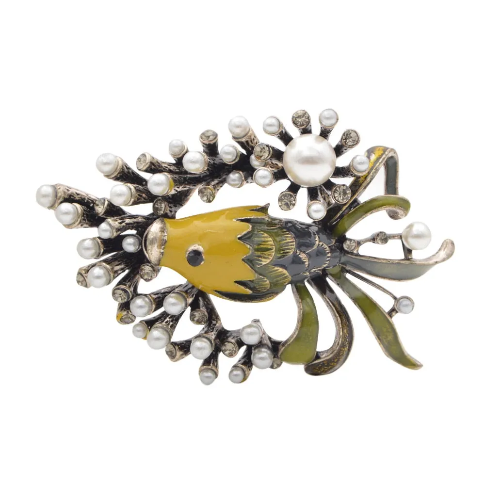 Cute Pearl Fish Brooches for Women and Man