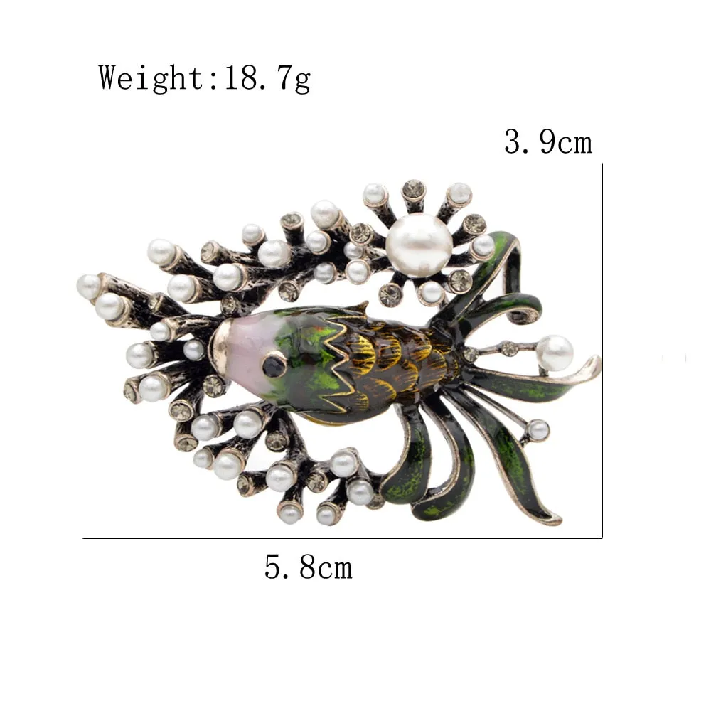 Cute Pearl Fish Brooches for Women and Man