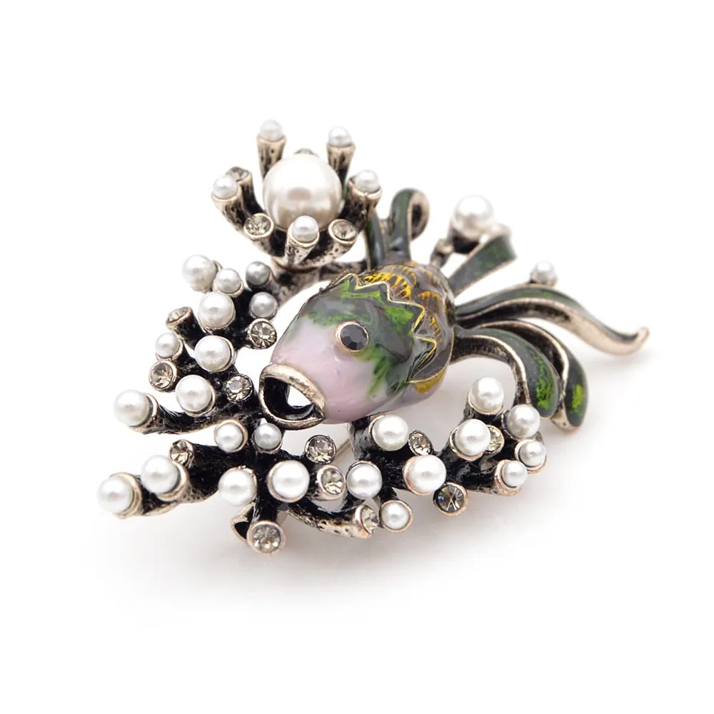 Cute Pearl Fish Brooches for Women and Man