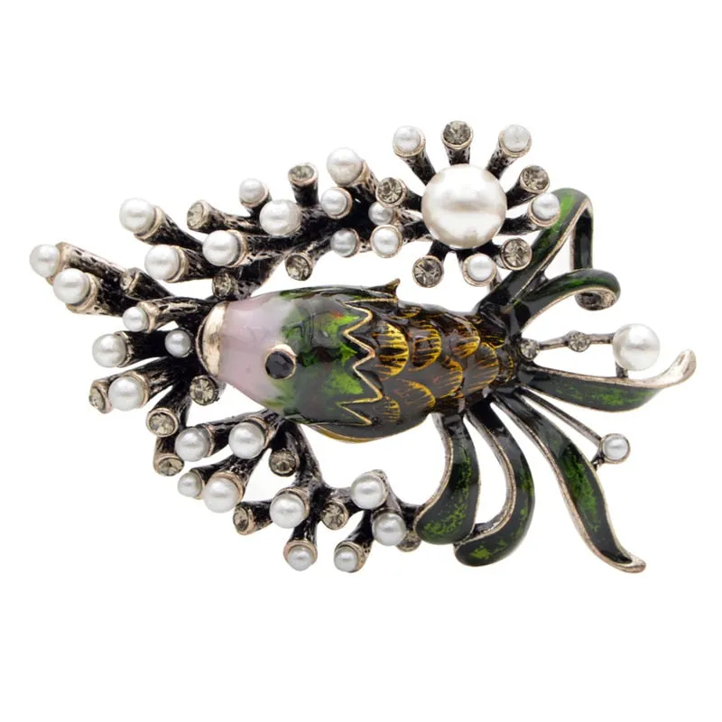 Cute Pearl Fish Brooches for Women and Man