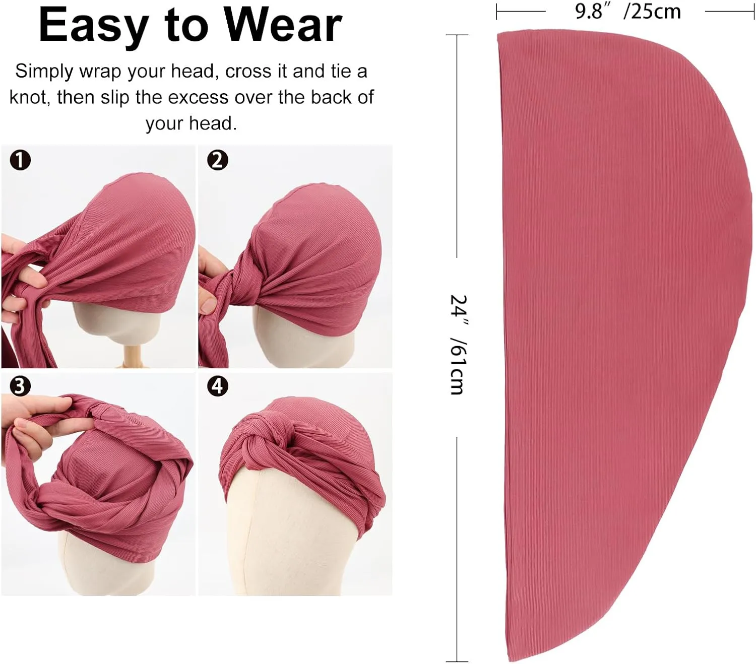 DRESHOW Hair Wrap for Women African Turban Knotted Hairwraps for Sleeping Long Stretch Jersey Head Scarf Ribbed Turban