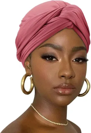DRESHOW Hair Wrap for Women African Turban Knotted Hairwraps for Sleeping Long Stretch Jersey Head Scarf Ribbed Turban