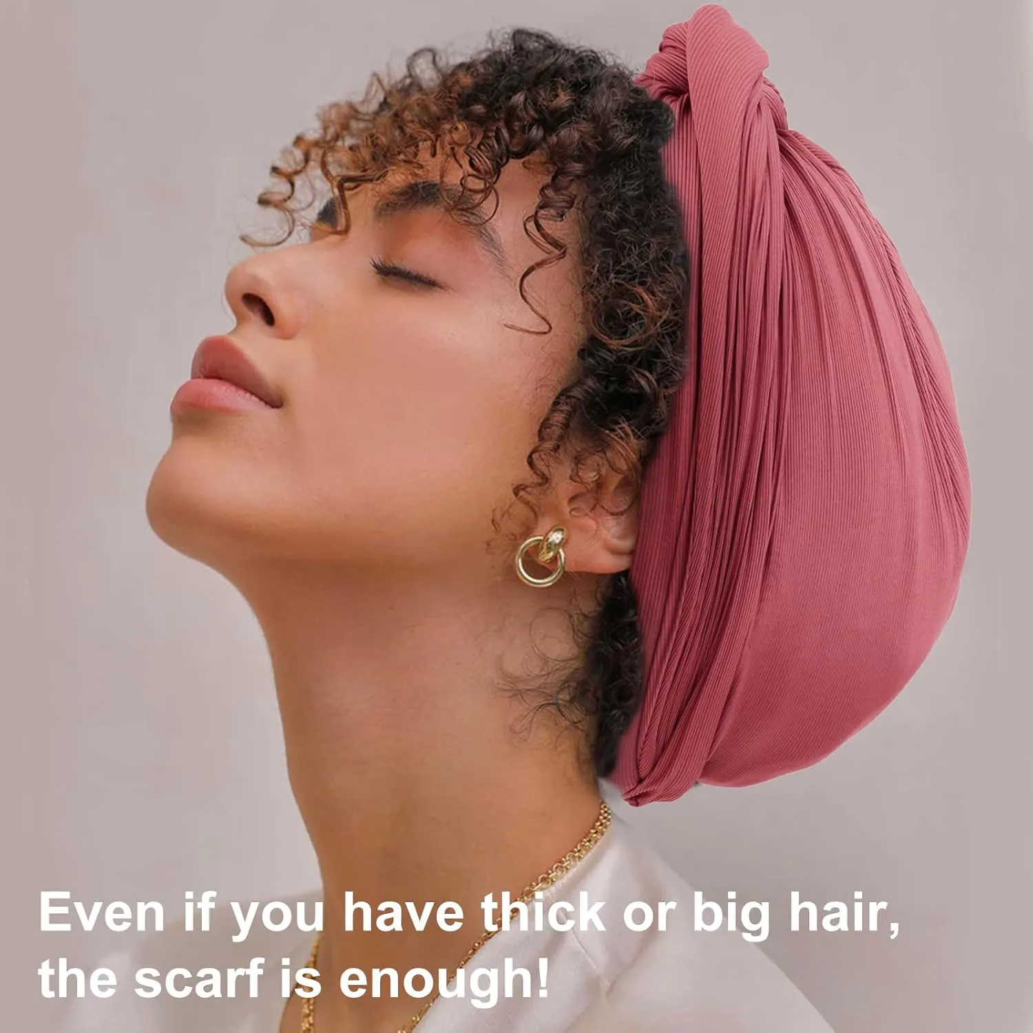 DRESHOW Hair Wrap for Women African Turban Knotted Hairwraps for Sleeping Long Stretch Jersey Head Scarf Ribbed Turban