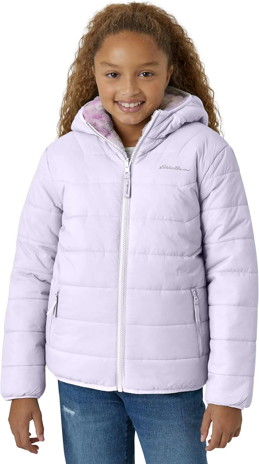 Eddie Bauer Girls' Reversible Jacket - Deer Harbor Waterproof Lightweight Puffer Coat with Faux Shearling Lining (5-20)