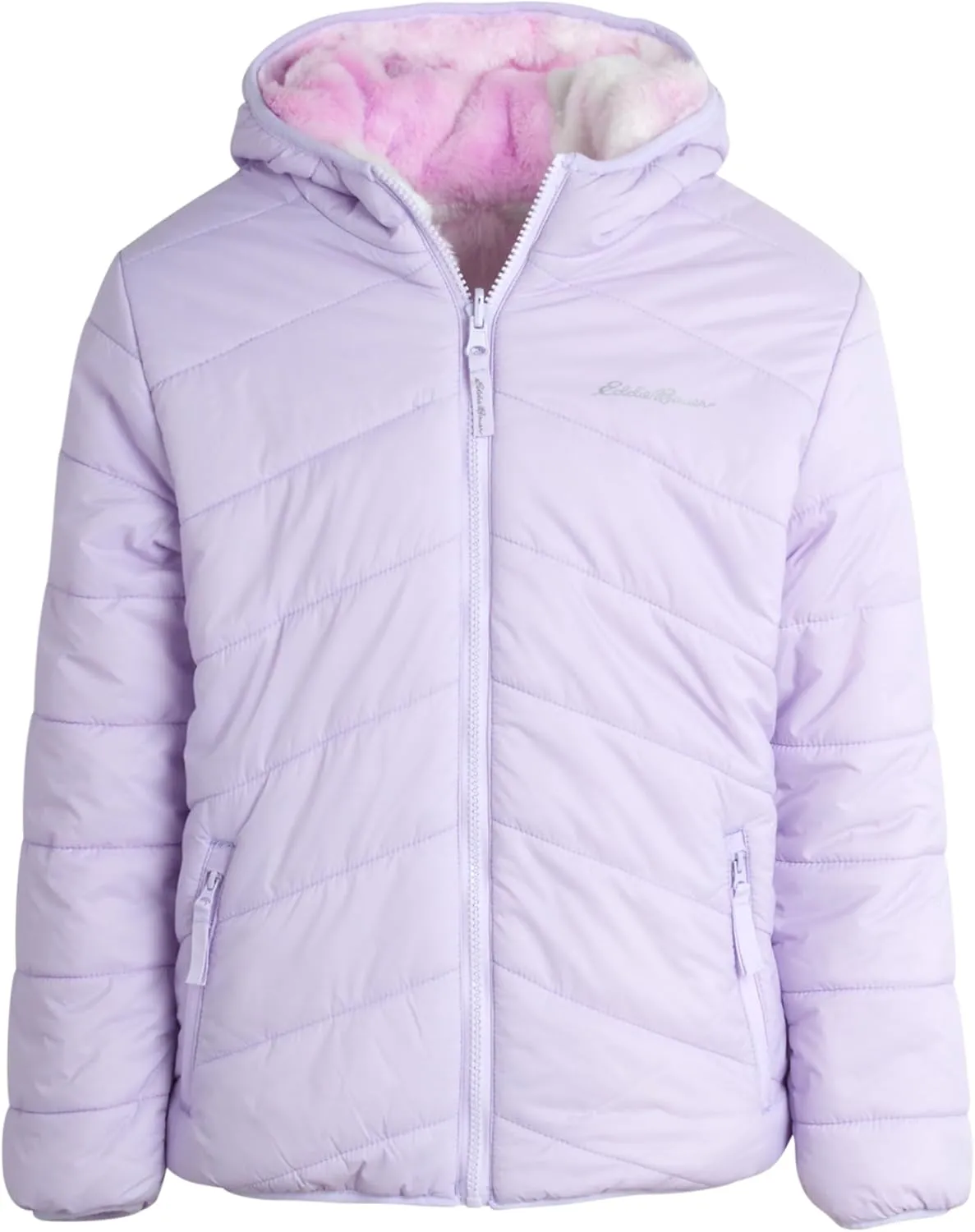 Eddie Bauer Girls' Reversible Jacket - Deer Harbor Waterproof Lightweight Puffer Coat with Faux Shearling Lining (5-20)