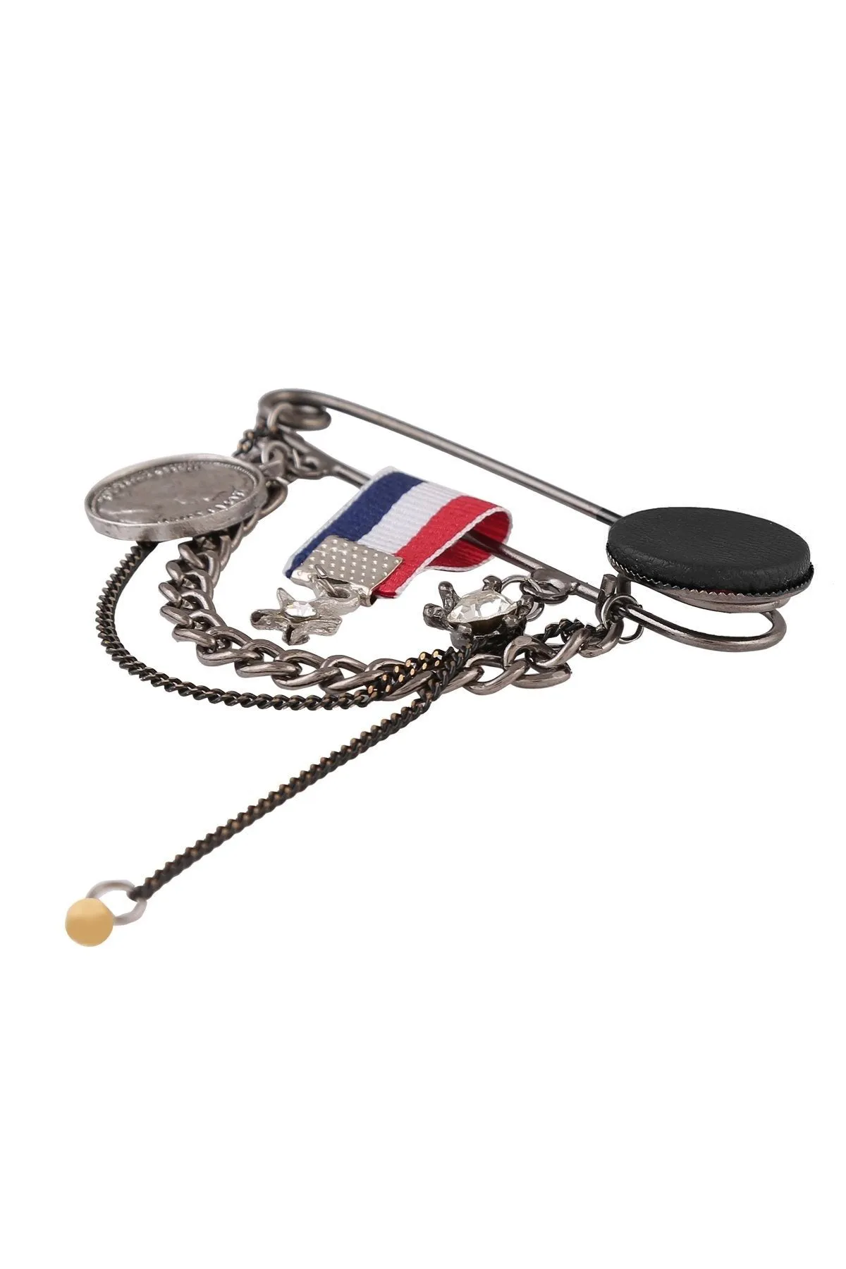 Elegant Flag and Coin Chain Hanging Safety Pin Brooch
