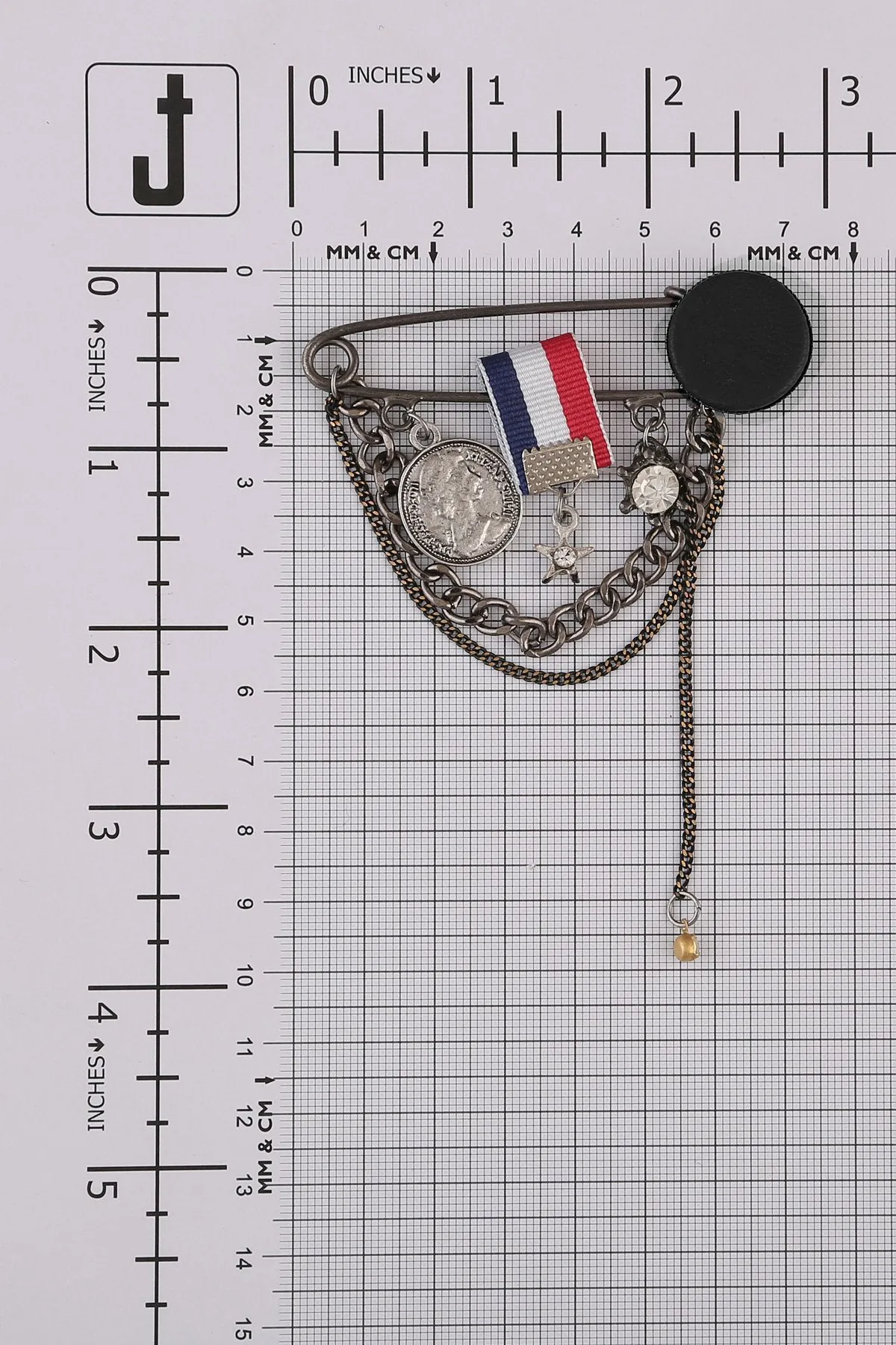 Elegant Flag and Coin Chain Hanging Safety Pin Brooch