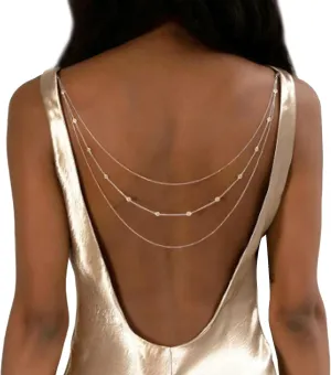 Elegant Multi Layered Rhinestone Back Chain Jewelry Crystal Bridal Back Necklace Chain Sexy Bikini Rhinestone Shoulder Chain Wedding Backdrop Jewelry for Women