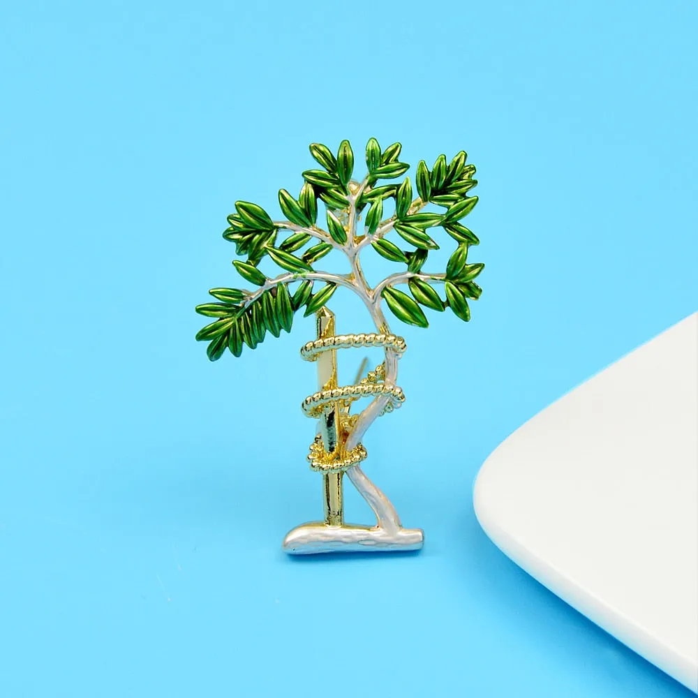 Enamel Beautiful Gardening Tree Brooches For Women