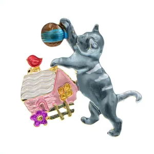 Enamel Play Ball Cat Cute Animal Kitty Pin Brooches For Women