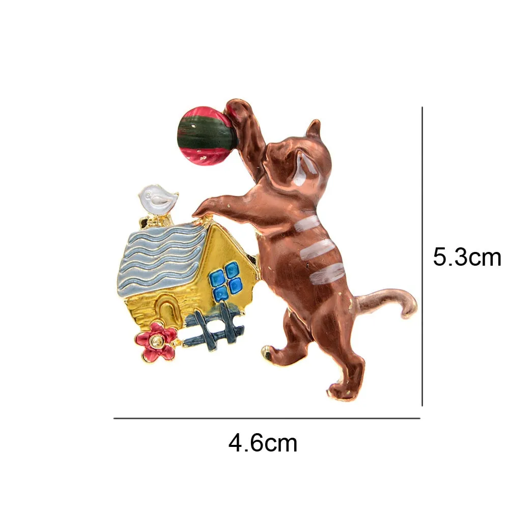 Enamel Play Ball Cat Cute Animal Kitty Pin Brooches For Women