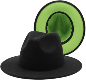 European And American Two Colors Hats Autumn And Winter Woolen Felt Hats Double Sided National Style Jazz Hats Contrast Color Felt Hats Fengyan Cowboy Hats ( Color : Black fruit green , Size : 56-58cm