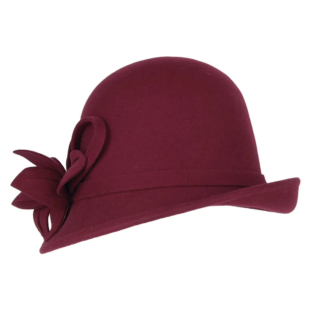Failsworth Hats Wool Felt Flower Cloche - Burgundy