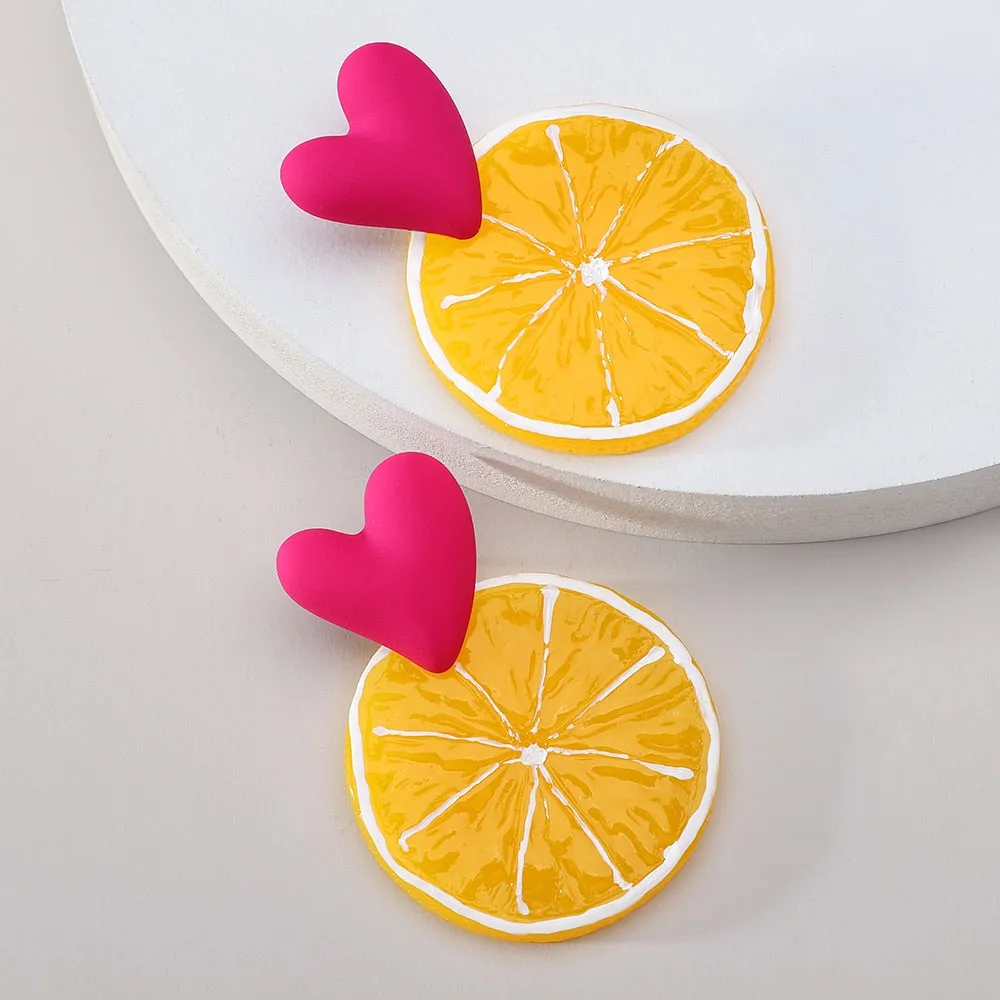 Fashion Acrylic Fruit Lemon Pitaya Strawberry Big Dangle Earrings For Women