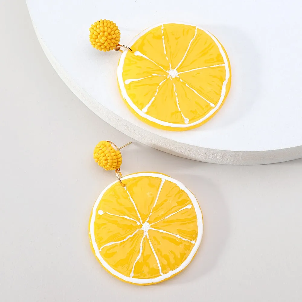 Fashion Acrylic Fruit Lemon Pitaya Strawberry Big Dangle Earrings For Women