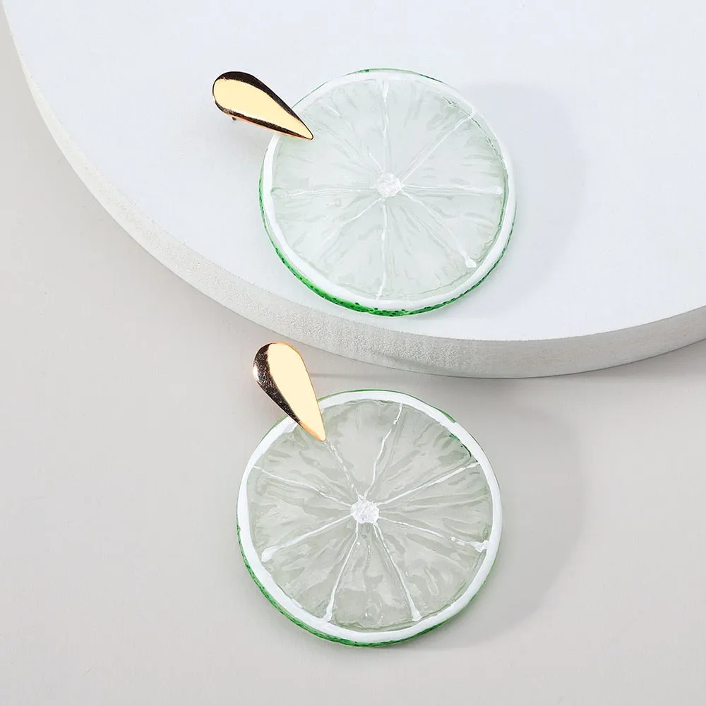 Fashion Acrylic Fruit Lemon Pitaya Strawberry Big Dangle Earrings For Women