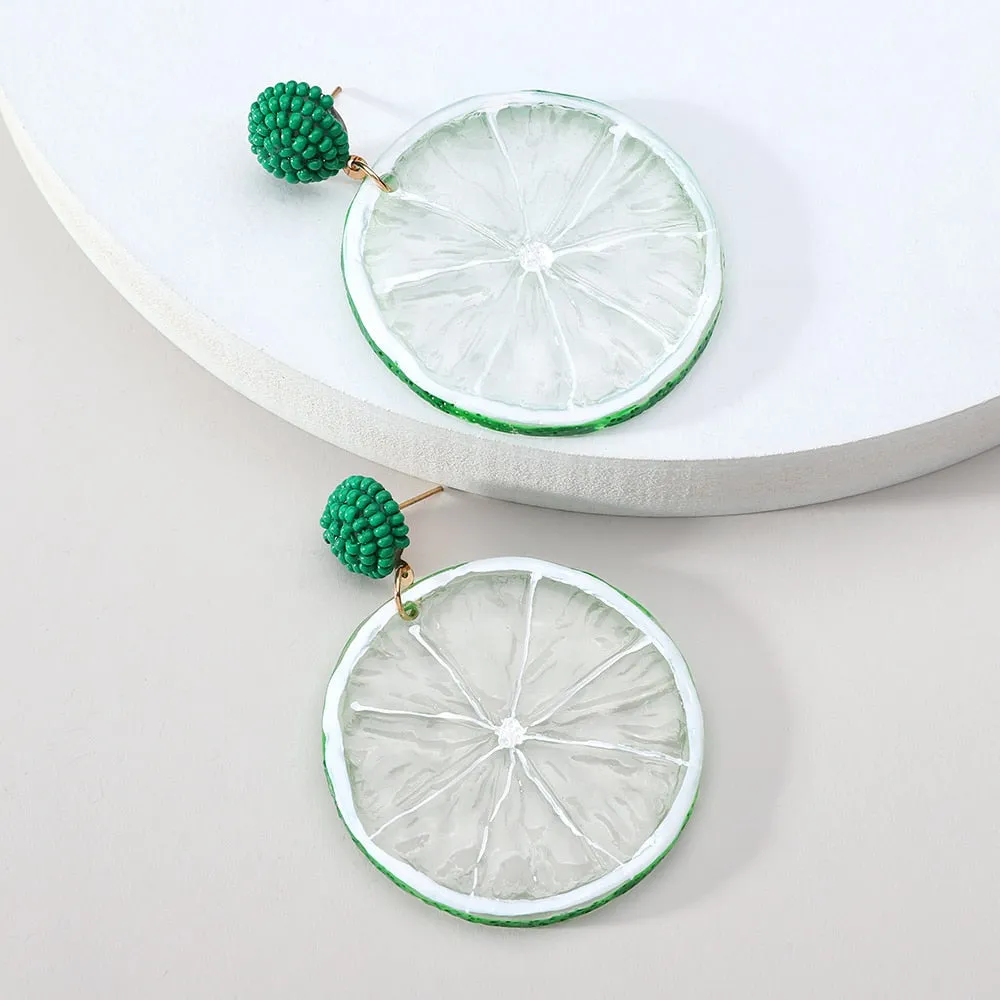 Fashion Acrylic Fruit Lemon Pitaya Strawberry Big Dangle Earrings For Women