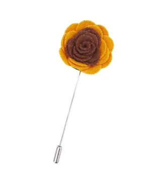 Felt Rose Lapel Pin, Yellow and Brown
