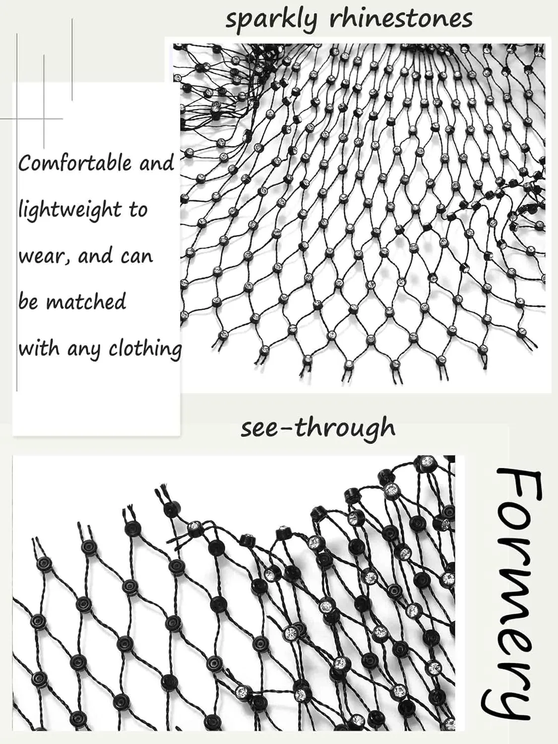 Formery Sexy Mesh Swimsuit Cover Ups Sheer Rhinestone Beach Sleeveless Coverups Fishnet Hollow Out Dress Body Chains