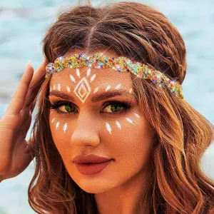 Fstrend Gold Elastic Rhinestone headbands Sparkly Crystal Braid Head Chain for Women (Colors A)