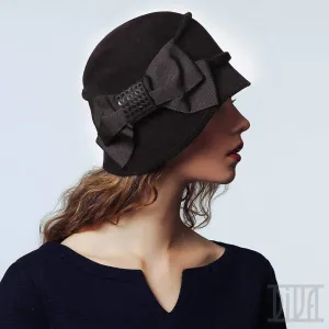Fur felt velour cloche with grosgrain bow women winter hat