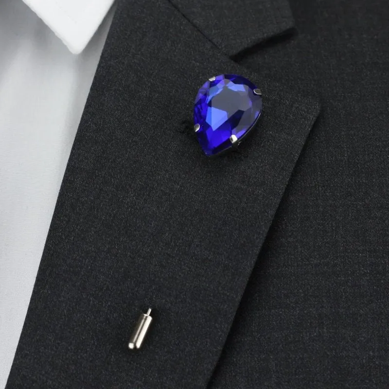 Gem Pear Lapel Pin, Blue