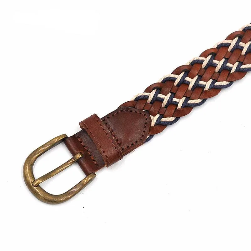Genuine Braided Leather Mixed with Wax Rope Men Belt