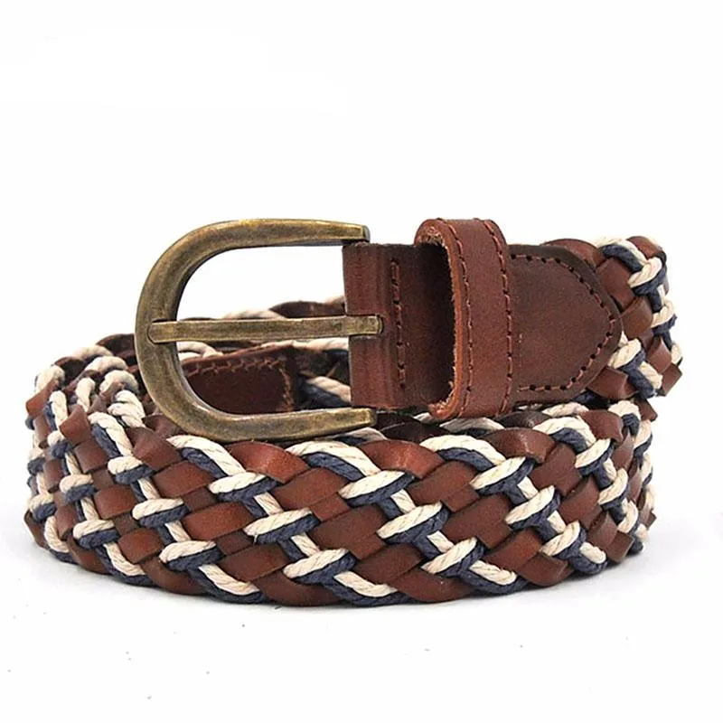 Genuine Braided Leather Mixed with Wax Rope Men Belt