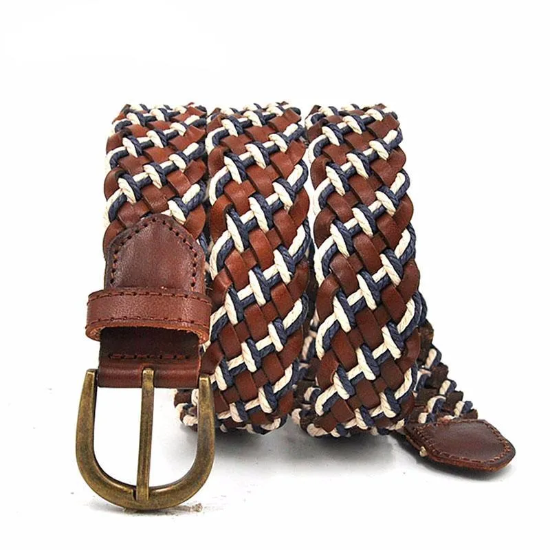 Genuine Braided Leather Mixed with Wax Rope Men Belt