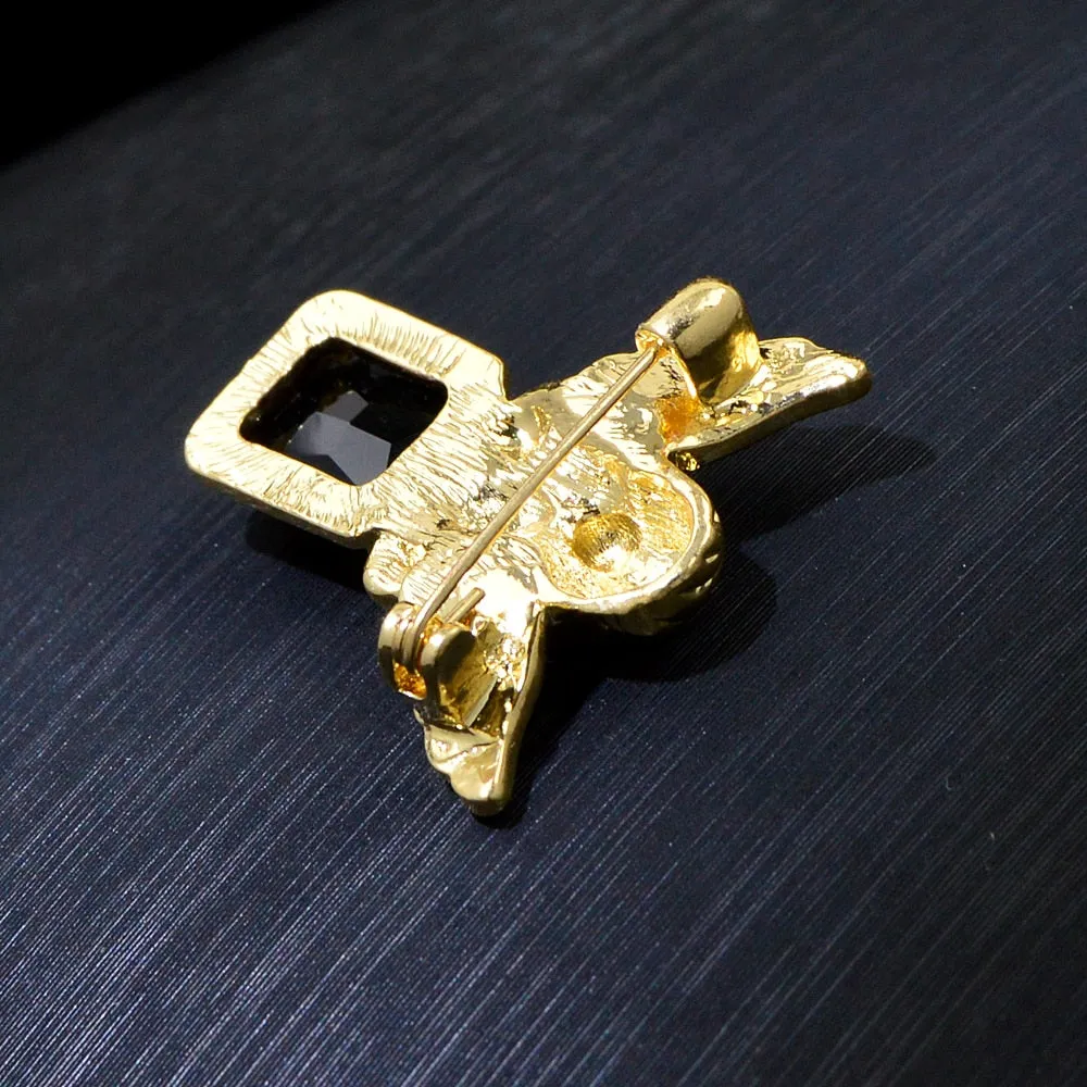 Gold Metal Rhinestone Angel Wings Boy Pins Funny Black Geometric Brooches