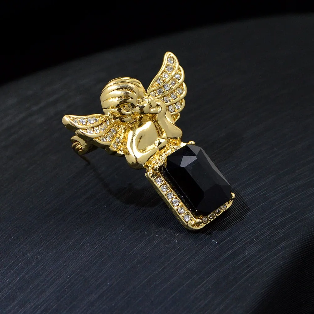 Gold Metal Rhinestone Angel Wings Boy Pins Funny Black Geometric Brooches