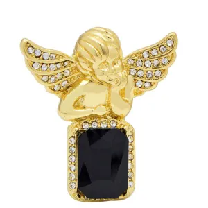 Gold Metal Rhinestone Angel Wings Boy Pins Funny Black Geometric Brooches
