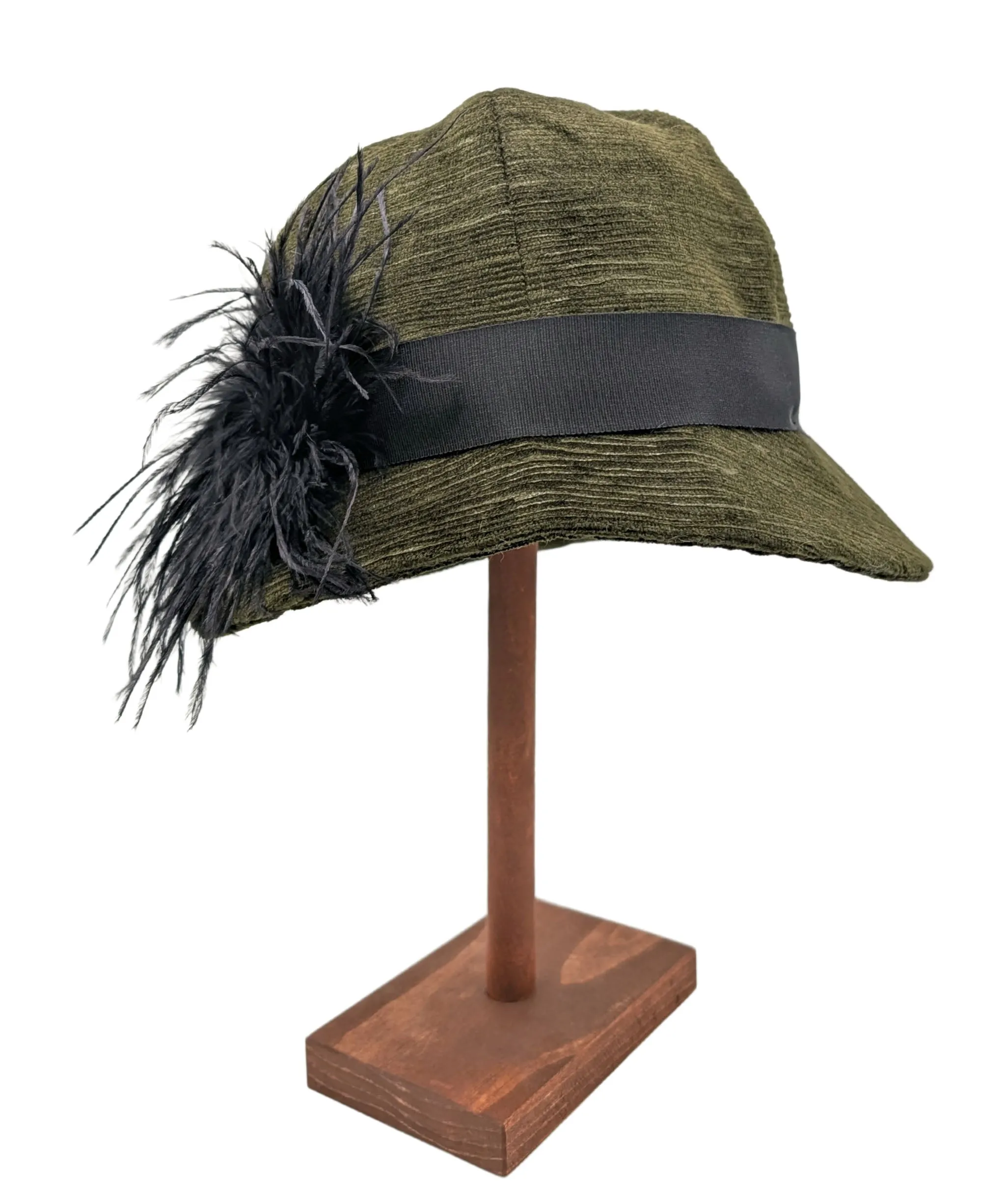 Grace Cloche Style Hat - Cohen in Olive Upholstery