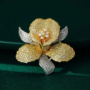 Great Fashion Copper Corsage Color Cubic Zirconia Orchid Brooch