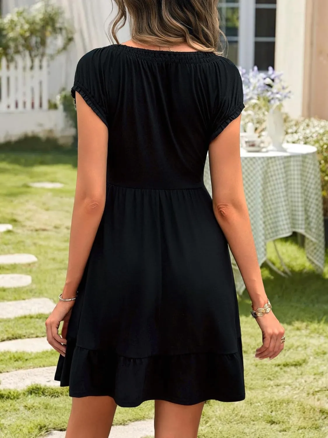 HUHOT Teen Petite Women Floral Short Summer Mini Dresses with Pockets Cute Milkmaid Sundress