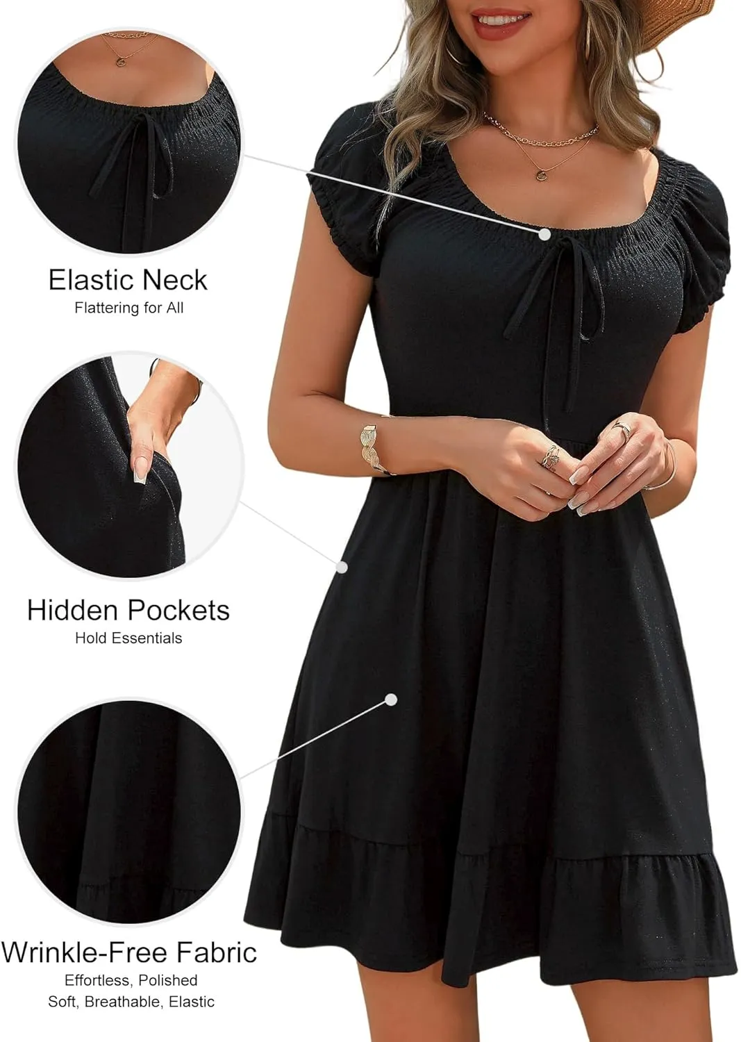 HUHOT Teen Petite Women Floral Short Summer Mini Dresses with Pockets Cute Milkmaid Sundress
