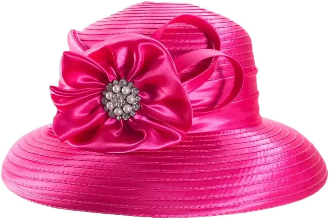 JNKIHAPOT Womens Crystal Satin Ribbon Dressy Church Bridal Hat Fedoras