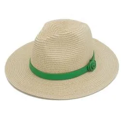 Kelly Green Color Band Straw Panama Hat