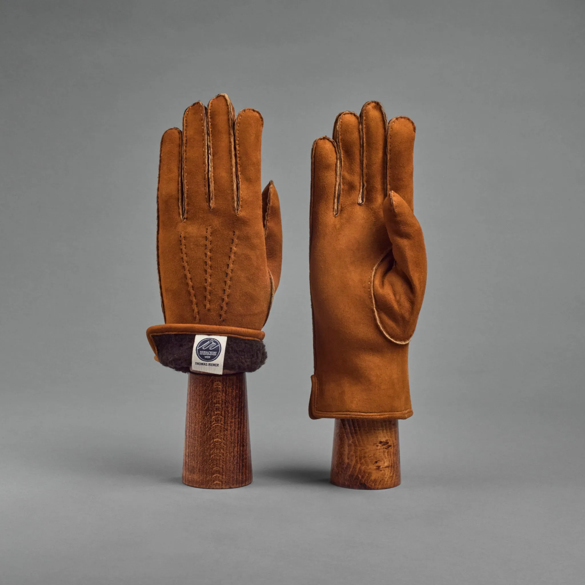 Ladies Gloves from Cognac  Curly Lambskin lined with Shearling