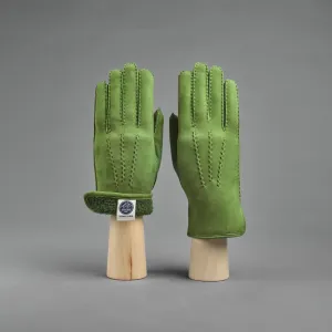 Ladies Gloves from Grass Green Curly Lambskin lined with Shearling