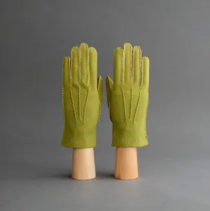 Ladies Unlined Hand Sewn Gloves From Lime Green Doeskin