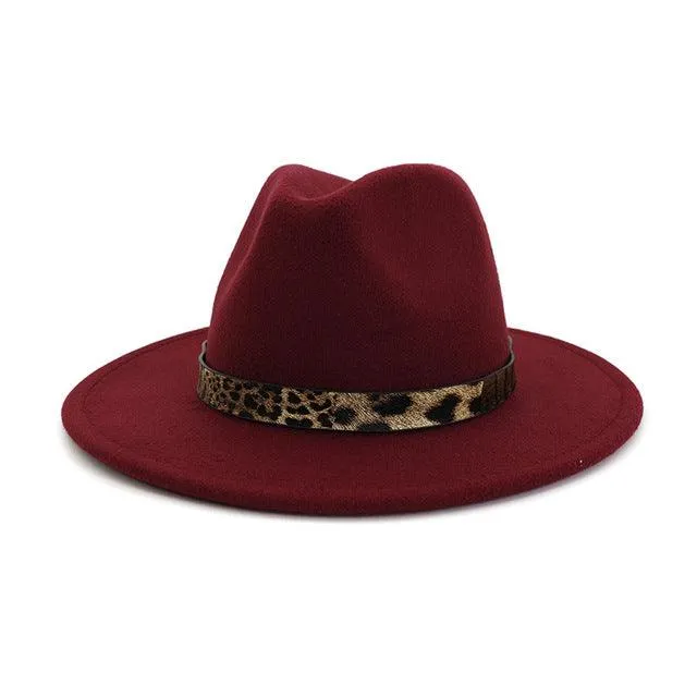 Leopard Grain Felt Wide Brim Plain Felted Woolen  Fedora Hat